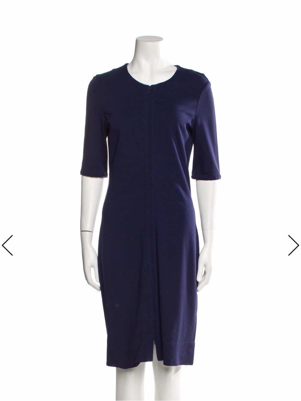 Diane Von Furstenberg Navy Midi Sheath Dress with Zip Front